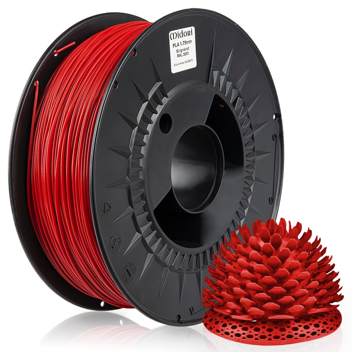 5 x MIDORI® 3D Drucker 1,75mm PLA Filament 1kg Spule Rolle Premium Signalrot RAL3001 Image