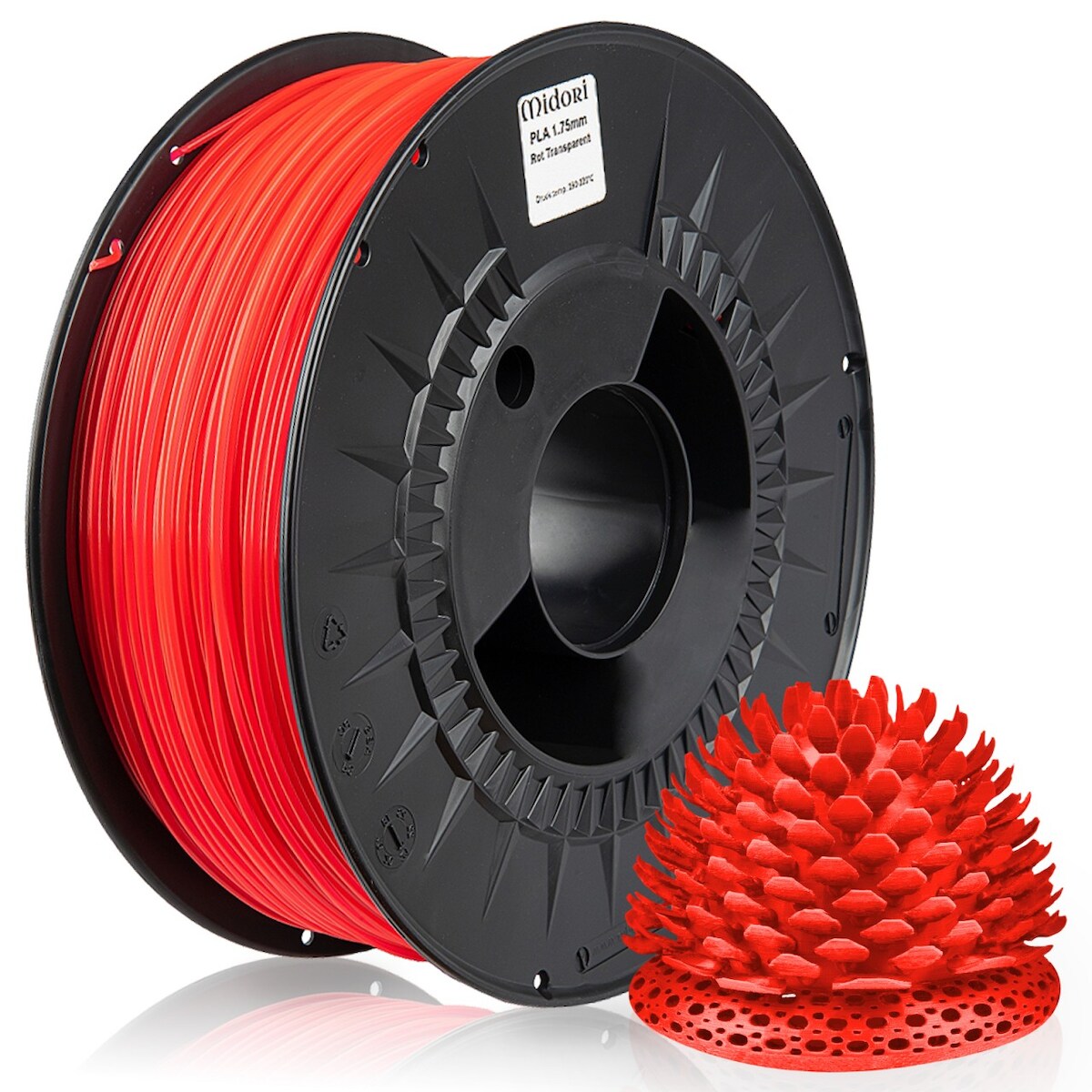 3 x MIDORI® 3D Drucker 1,75mm PLA Filament 1kg Spule Rolle Premium Rot Transparent Image
