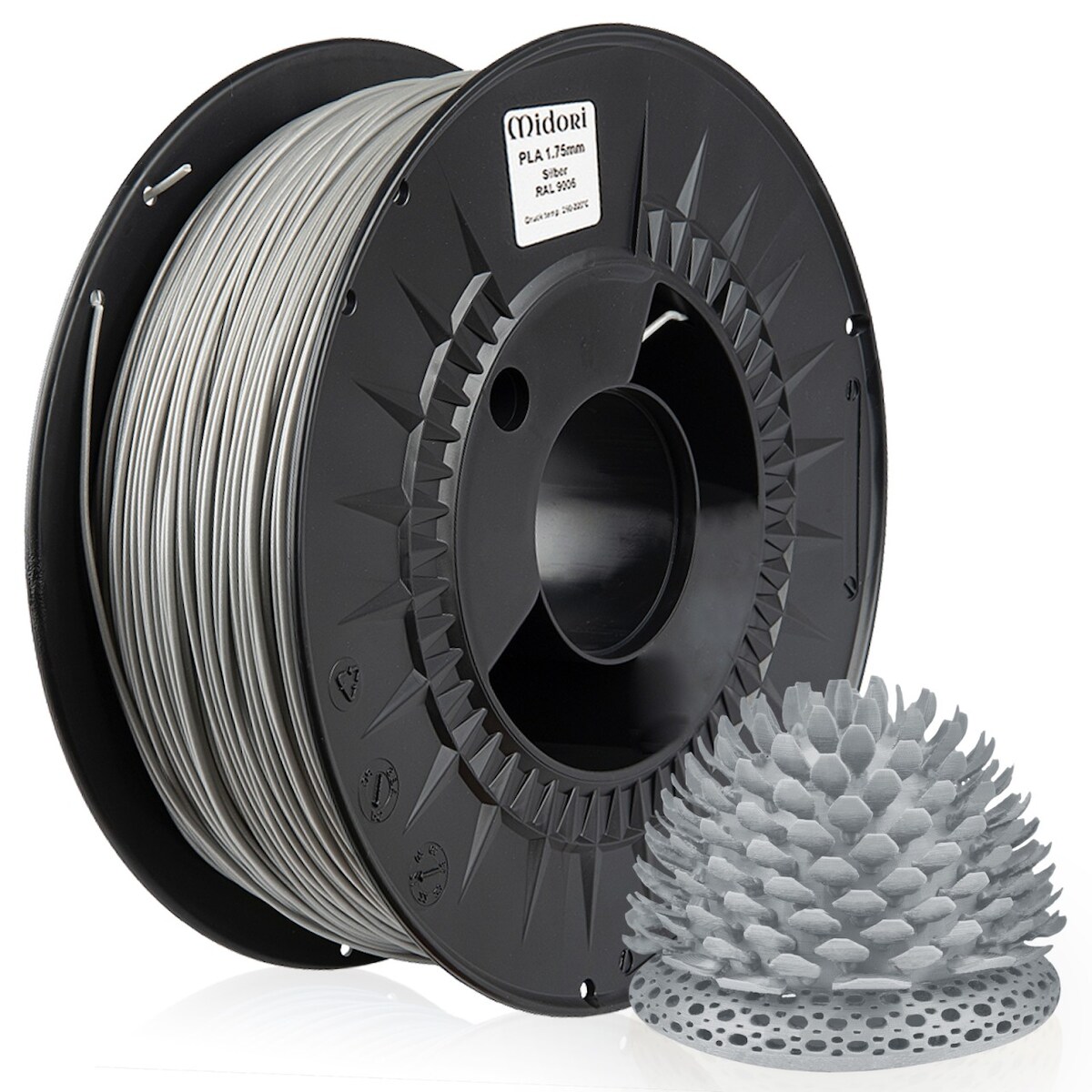 20 x MIDORI® 3D Drucker 1,75mm PLA Filament 1kg Spule Rolle Premium Silber RAL9006 Image