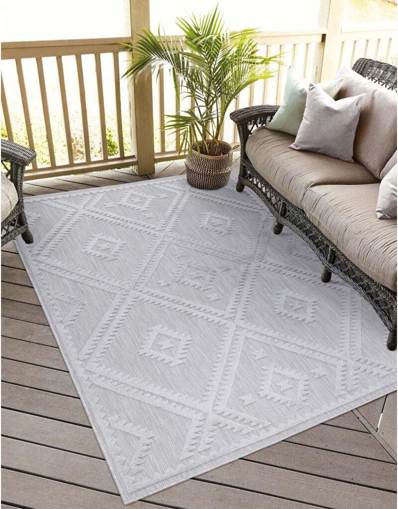 Teppich CARPET CITY "In-& Outdoorteppich Santorini 454, 3D-Effekt, Raute-Optik", grau, B:120cm H:5mm L:170cm, Polypropylen, Teppiche, Wetterfest & UV-beständig für Terrasse, Balkon, Küche, Flur Image