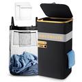 Laundry Basket Hamper with Lid Odor-Resistant 100L Collapsible Washing Baskets for Laundry Slim Dirty Clothes Laundry Bin with Laundry Bags for Bedroom, Bamboo Handle, Waterproof, Black