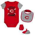 Newborn & Infant Red/Heather Gray Cincinnati Reds Little Champ Three-Pack Bodysuit Bib Booties Set
