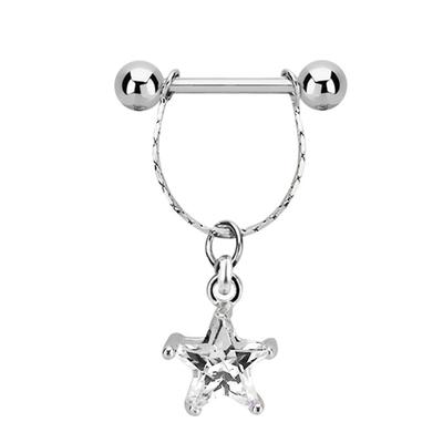 Brustwarzenpiercing ADELIA´S "Piercing Brustpiercing", Damen, transparent (klar), Chirurgiestahl, modisch, Piercings, Anhänger mit einem Stein-Stern