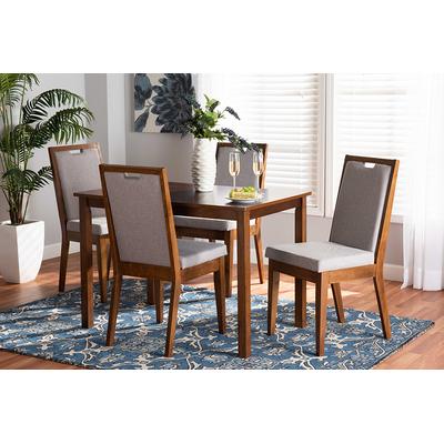 Baxton Studio Rosa Modern and Contemporary Grey Fabric Upholstered and Walnut Brown Finished Wood 5-Piece Dining Set - Wholesale Interiors Rosa-Grey/Walnut-5PC Dining Set