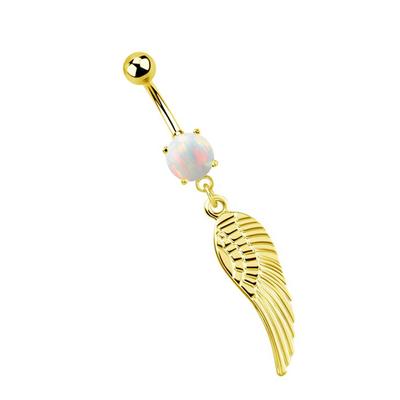 Bauchnabelpiercing ADELIA´S "Piercing Piercing Bauchnabelpiercing", Damen, gold, Chirurgiestahl, modisch, Piercings, Banane mit syntetischem Opal und Anhänger mit einem Flügel