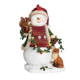 Transpac Resin 12.99 in. Multicolored Christmas Light Up Musical Cottage Snowman Decor - White, Red - 9.06" x 7.28" x 12.99"