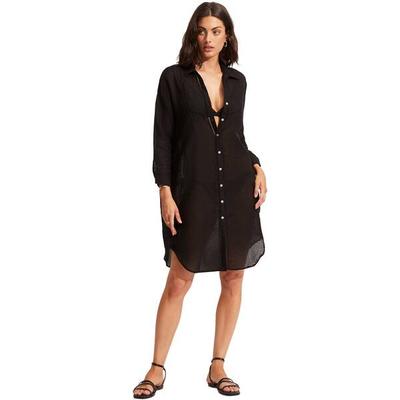 SEAFOLLY Damen Hemd Longshore Cover Up, Größe XS/S in Schwarz