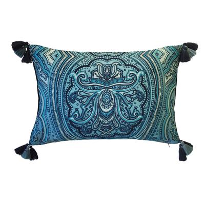 Edie @ Home Indoor/Outdoor Arabesque Watercolor Paisley Decorative Throw Pillow 14X21, Green Multi by Edie@Home in Capri Multi