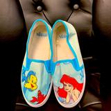 Disney Shoes | Disney- The Little Mermaid Slip On Tennis Shoes. Size Medium Fits Like An 8 | Color: Blue/White | Size: Medium Fits Like A Womens 8