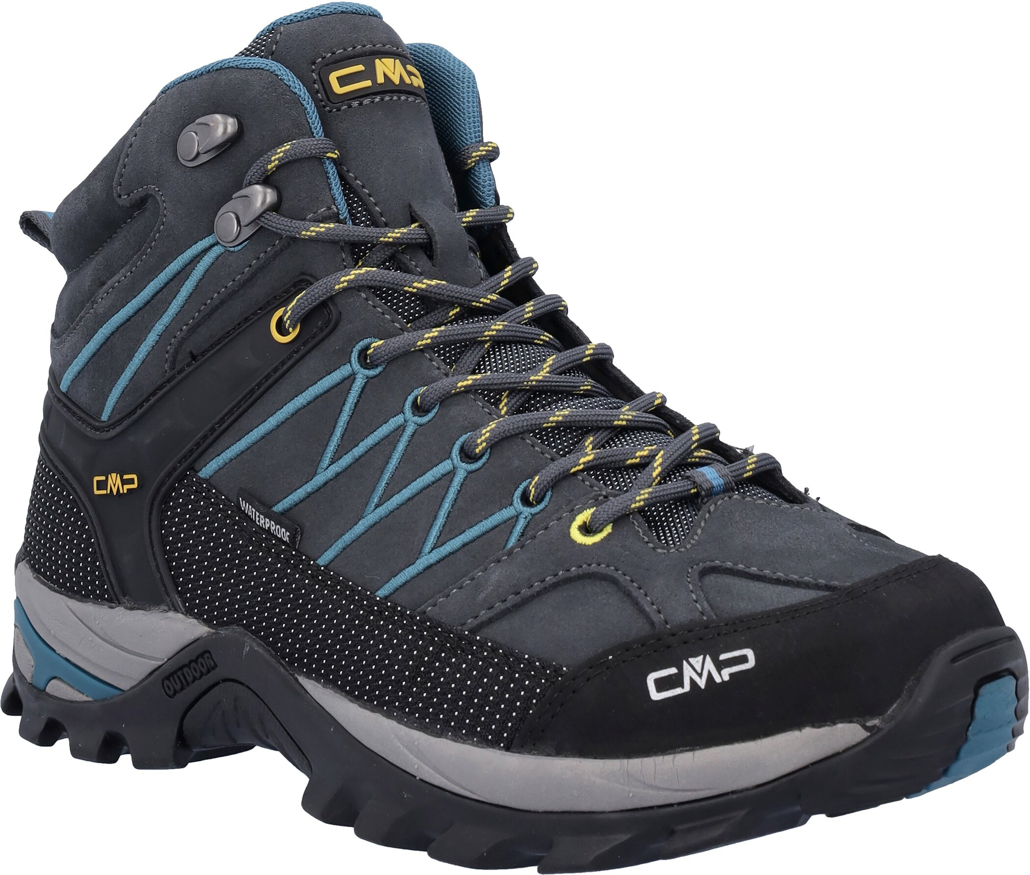 Wanderschuh CMP "RIGEL MID WP TREKKING SHOES", Damen, Gr. 46, grau (grau, blau), Veloursleder, Schuhe Wanderschuh, wasserdicht