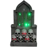 Haunted Hill Farm RIP Tombstone w/ Skulls Prelit LED Resin Figurine Resin in Gray/Green | 24 H x 14 W x 6 D in | Wayfair HHRS024-1TMB-GRY