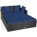 Costway Spacious Outdoor Rattan Daybed with Upholstered Cushions and Pillows-Navy