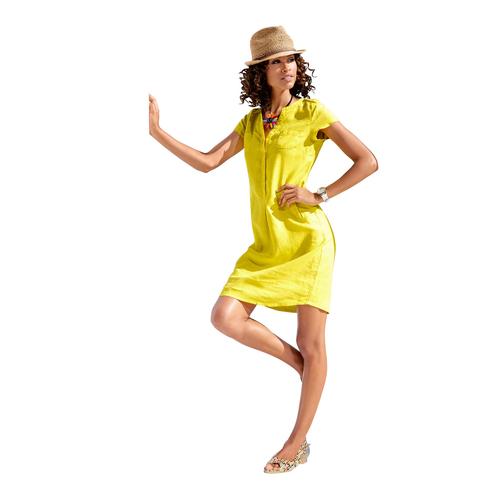 „Sommerkleid HEINE „“Leinenkleid““ Gr. 42, Normalgrößen, gelb Damen Kleider Leinenkleider“