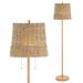 Nando 61" 2-Light Coastal Bohemian Iron/Rattan LED Floor Lamp with Pull-Chain, Brown Wood Finish by JONATHAN Y