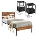 3-pieces Bedroom Set Platform Bed Frame Set of 2 Nightstands with Charging Station USB Port