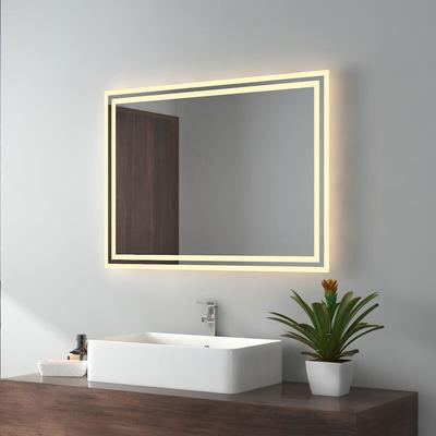 Badezimmerspiegel mit Beleuchtung led Badspiegel 80x60cm (Warmweißes Licht) - Emke