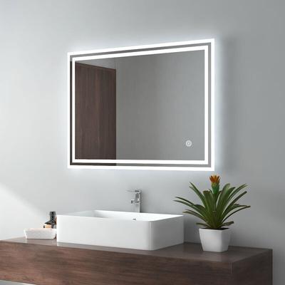 Badezimmerspiegel mit Beleuchtung led Badspiegel 80x60cm (Kaltweißes Licht, Touch-Schalter,