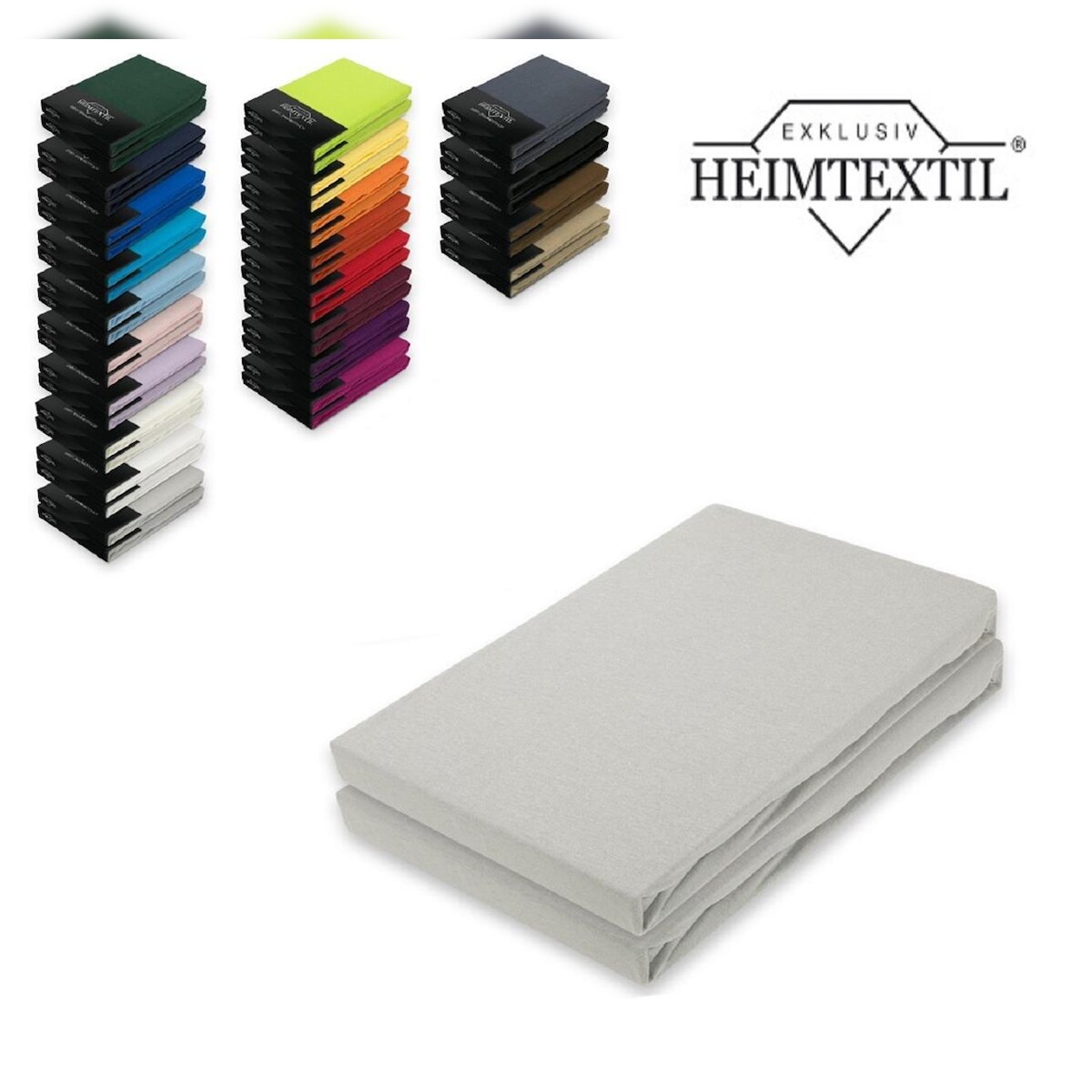 EXKLUSIV HEIMTEXTIL Marke Jersey Spannbettlaken Doppelpack Rundumgummizug 180 - 200 x 200 cm Silber Image