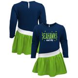 Girls Infant College Navy/Neon Green Seattle Seahawks Heart to Jersey Tri-Blend Dress