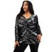 Plus Size Women's Striped Sequin Faux Wrap Top by June+Vie in Black Sequin Stripe (Size 14/16)