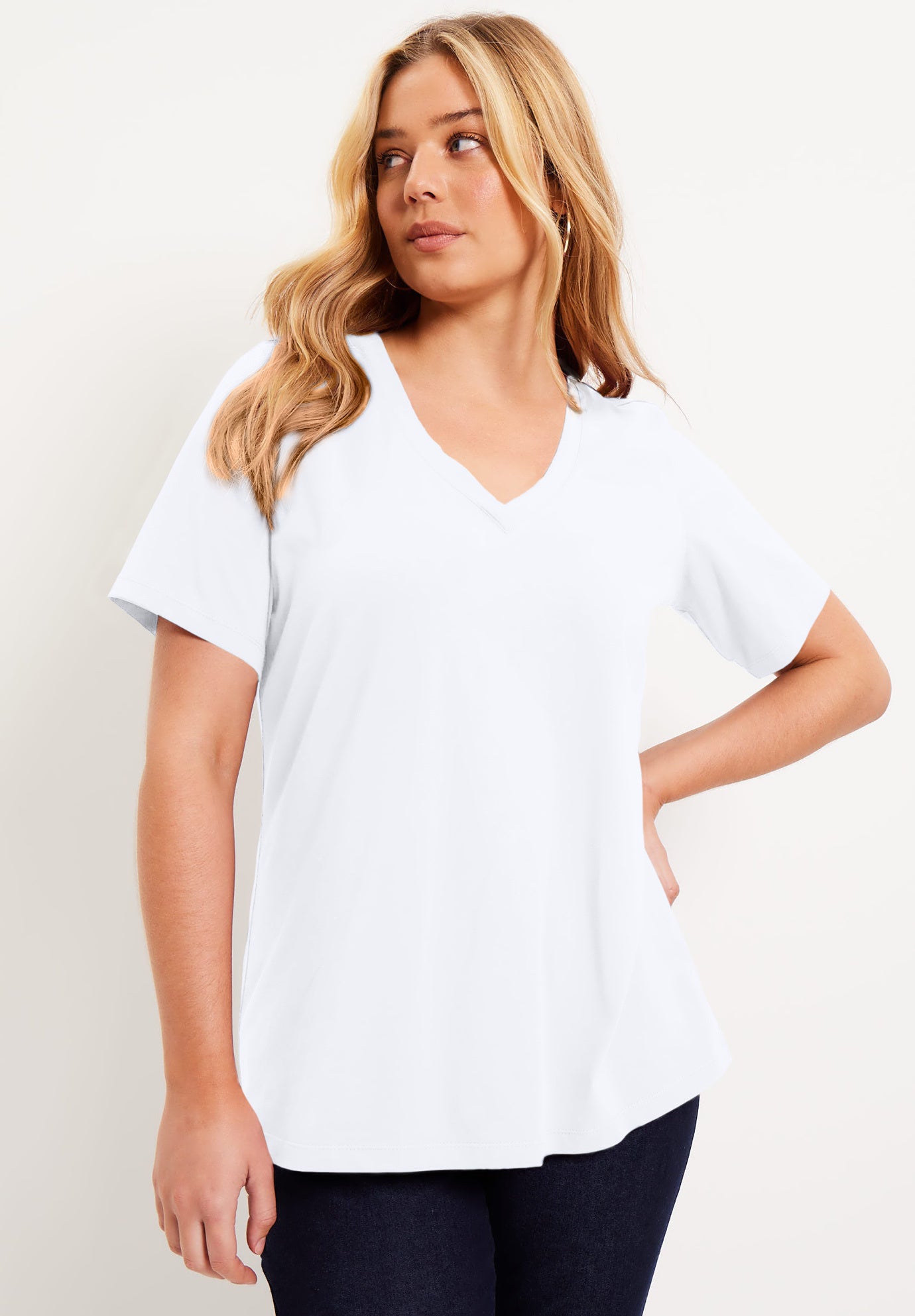 Plus Size Women's Short-Sleeve V-Neck One + Only Tee by June & Vie in White (Size 26/28)