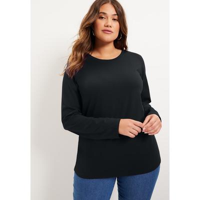 Plus Size Women's Long-Sleeve Crewneck One + Only Tee by June & Vie in Black (Size 14/16)