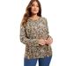 Plus Size Women's Long-Sleeve Crewneck One + Only Tee by June+Vie in Natural Cheetah (Size 22/24)