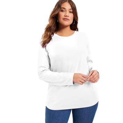 Plus Size Women's Long-Sleeve Crewneck One + Only Tee by June+Vie in White (Size 22/24)