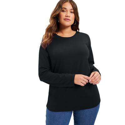 Plus Size Women's Long-Sleeve Crewneck One + Only Tee by June & Vie in Black (Size 10/12)