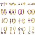 Boucles d'oreilles créoles en cristal pour femme argent regardé 925 or violet piercing INS