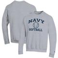 Men's Champion Gray Navy Midshipmen Softball Icon Crewneck Pullover Sweatshirt