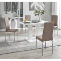 East Urban Home Eubanks High Gloss Double Pillar Dining Table Set w/ 4 Luxury Faux Leather Dining Chairs Wood/Upholstered in Brown/White | Wayfair