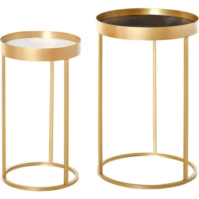 Tables gigognes lot de 2 tables basses rondes design style art déco ø 39 et ø 30 cm métal doré mdf