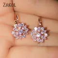 ZAKOL Mode Rose Couleur Or Boucles D'oreilles Fleur Cluster Effacer Cristal Zircon Boucles