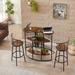 3-Piece Bar Unit with Metal Mesh Front and 2 Swivel Bar Stools with Back