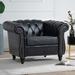 Traditional Rolled Arm Chesterfield 1 Seater Sofa,Living Room PU Leather Seat Cushions & Nailheads Finish Sofa with Wood Legs