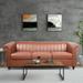 82.5" Traditional Rolled Arm Chesterfield Three Seater Sofa, PU Leather Seat Cushions Nailheads Sofa with Gourd Wood Legs