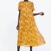 Zara Dresses | Floral Pleated Yellow Zara Dress | Color: Red/Yellow | Size: L