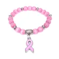 Bracelet à breloques de ruban rose pour la sensibilisation au cancer du sein bracelets en opale œil