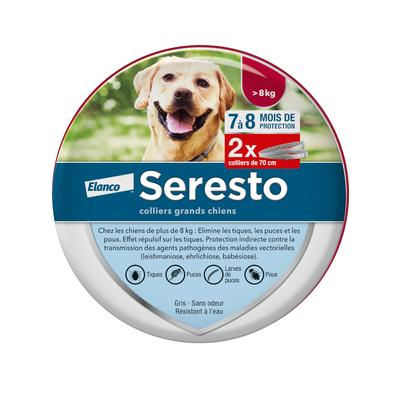 2x Seresto® Grand chien >8 kg 70cm - 2 Colliers antiparasitaires pour tiques, puces et poux
