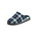 Extra Wide Width Men's Fleece Clog Slippers by KingSize in Hunter Blue Plaid (Size 9 EW)