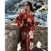 Zara Dresses | Blogger's Fave! Zara Long Kimono Red Floral Dress Sz Xs Nwt | Color: Black/Red | Size: Xs