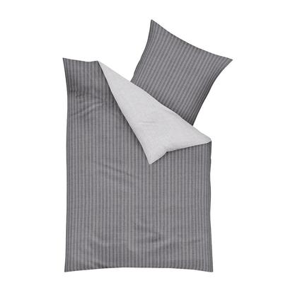 Wendebettwäsche KAEPPEL "Eternity Combo Bettwäsche, Satin mit seidigem Glanz, Streifen-Design", grau (steingrau), B/L: 135cm x 200cm, , Mako-Satin, B/L: 80cm x 80cm, Mako-Satin, Obermaterial: 100% Baumwolle, Bettwäsche
