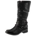 Stiefel MUSTANG SHOES Gr. 36, Normalschaft, schwarz Damen Schuhe Bikerstiefel Reißverschlussstiefel mit Nietenband und Zierkette