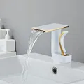 Tuqiu robinet de salle de bains en laiton or blanc lavabo robinet mélangeur d'eau froide et chaude