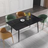 63" Black Modern Dining Table with Rectangular Marble Tabletop and Carbon Steel Legs