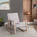 Simple Post-modern Design Solid Wood Linen Fabric Antique White Wash Painting Rocking Chair with Removable Lumbar Pillow