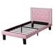 Winston Porter Fethiye Bed Wood & /Upholstered/Faux leather in Brown/Pink/White | 39 H x 42 W x 80 D in | Wayfair EBEFA5E2BC5C407F91032BFE542FAF7F
