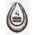 Women's 3-Piece Set Bib Necklace (43Mm), Round Simulated Beads, 16.5 Inches Plus 3" Ext by PalmBeach Jewelry in White
