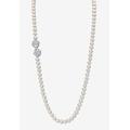 Women's 1.42 Cttw. White Genuine Pearl Necklace W/Cubic Zirconia Clasp Silvertone 32" by PalmBeach Jewelry in Pearl Cubic Zirconia